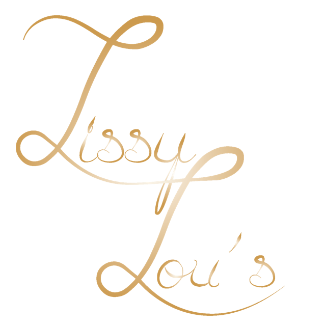 Lissy Lou's Logo, black background with elegant gold font
